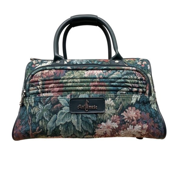 Atlantic Women’s Green Floral Tapestry Zippered Duffel Bag with Leather Handles - Picture 1 of 13